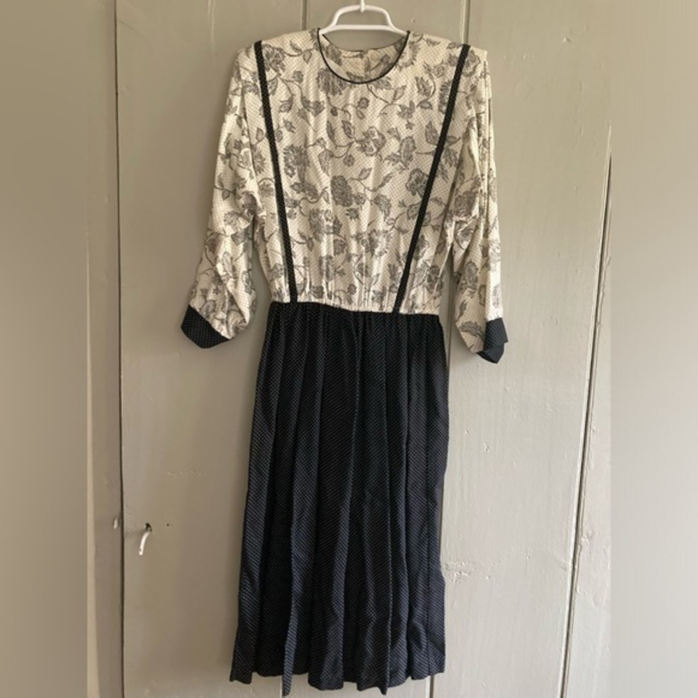 Periwinkle Vintage Women’s 80’s Long Dress Size 10 Black White Polka Dot Modest